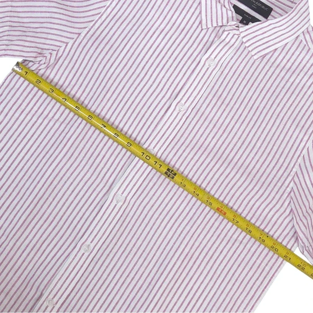 Banana Republic Slim Fit Linen Cotton Shirt Mens M Striped Pink White Preppy